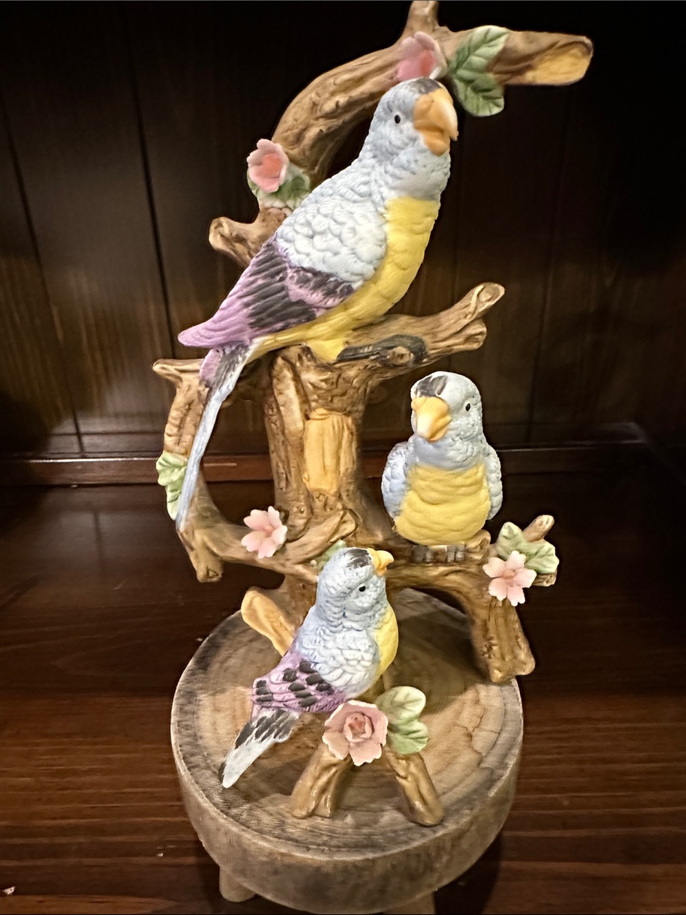 Decorative Yellow & Pale Blue Parrot Figurine Trio for Birds Category
